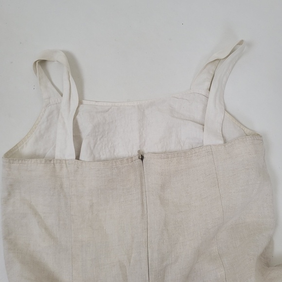 Linen Midi Dress Sleeveless Straps Square Neckline Slit Fitted Tight Bodycon - Picture 12 of 15